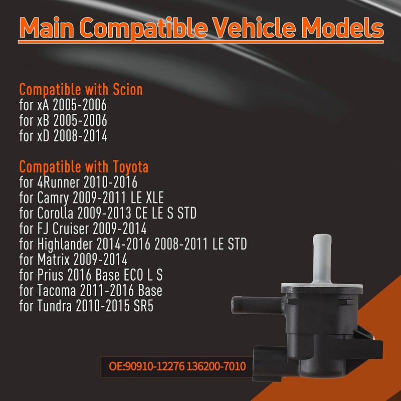 STZJAYE 90910-12276 Vapor Canister Purge Valve Vacuum Solenoid Valve Switch Compatible with xA xB xD 4Runner for Camry for Corolla FJ for Cruiser for Highlander for Tacoma for Tundra 136200-7010 - Image 3